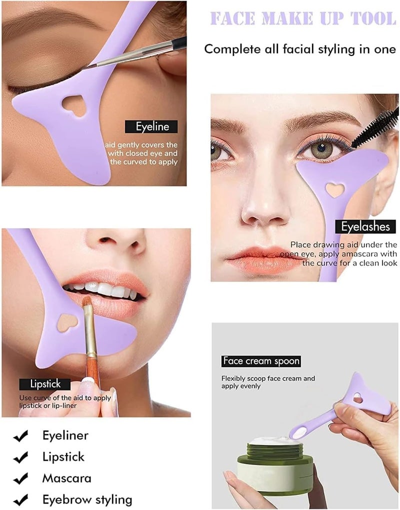 ChicAbode 2 Pcs Eyeliner Stencils Wing Tips, Reusable Eyebrow Pencil Stencil, Eyeshadow Applicators Eye Makeup Tool Kit, Easy to Use, for Eyeliner Aid, Eyebrow Aid, Eyeshadow Aid, Lipstick Wearing, Pink Purple - Image 3