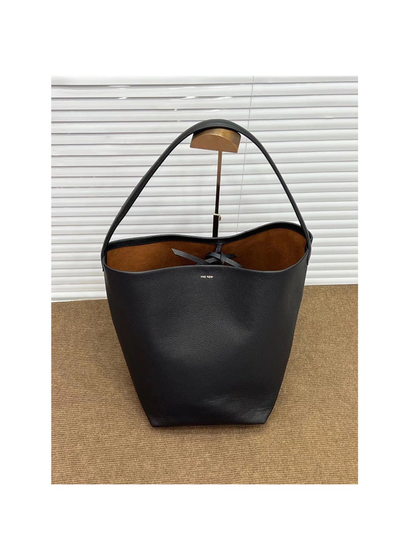 Generic - New Row Leather Bucket Bag Large Capacity Tote for Women black large - Image 1