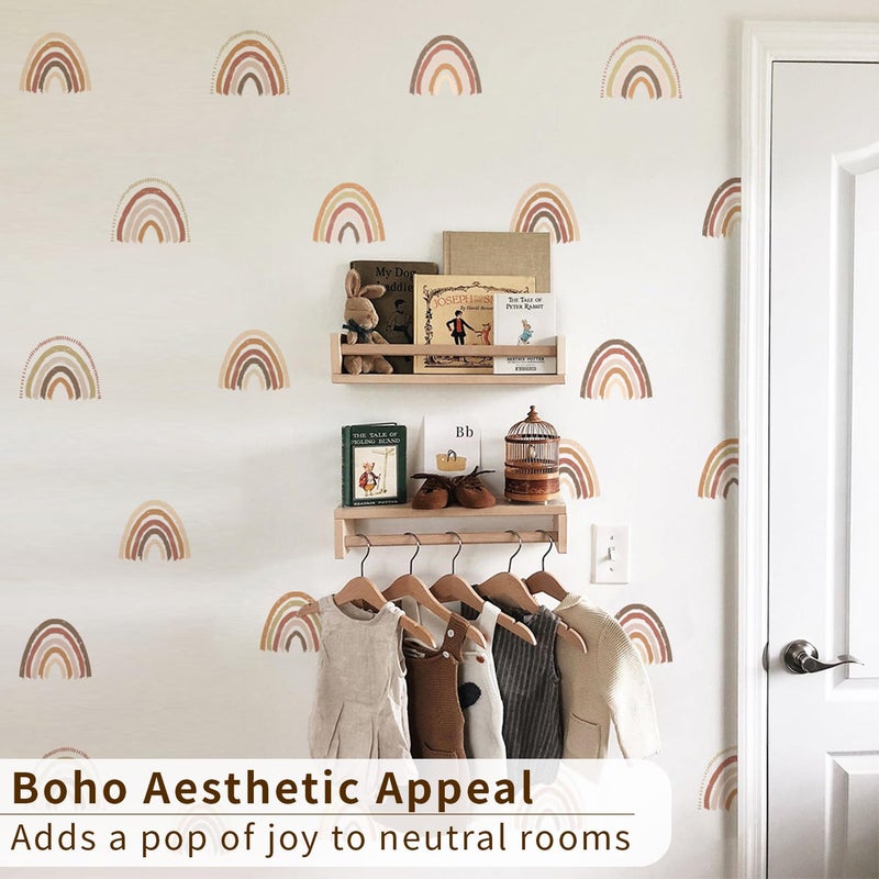funlife 72 قطعة ملصقات حائط قوس قزح صغيرة بوهو قابلة للإزالة واللصق، ملصق حائط ملون ذاتي اللصق لتزيين غرفة نوم الفتيات، تزيين غرفة الأطفال، 2.56" × 2.17" - Image 5