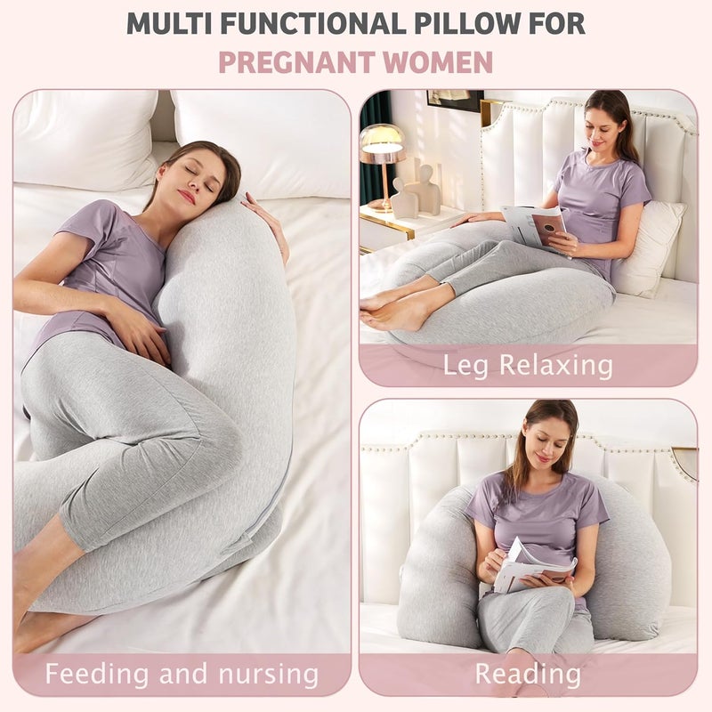 Zomee وسادة زومي المريحة للحمل على شكل حرف J وسادة الأمومة للنوم الجانبي دعم مريح للرقبة والرأس والظهر والبطن تشمل غطاء ناعم - Image 5