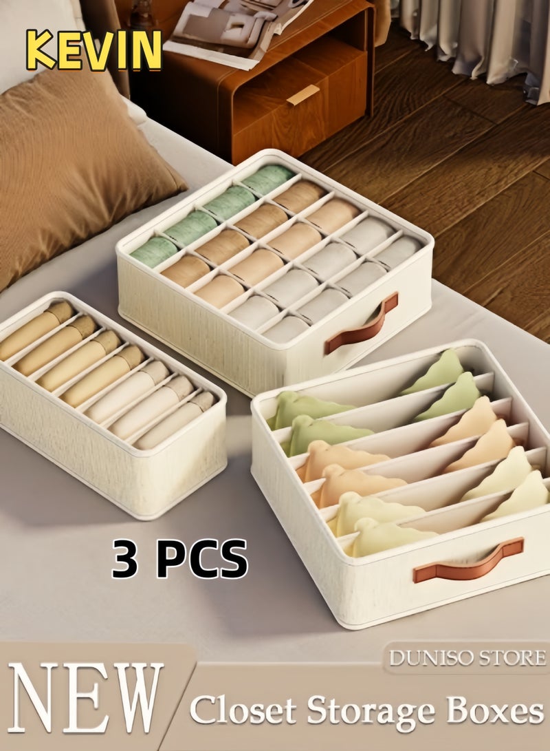 كيفن 3 قطع منظم ملابس خزانة الملابس جورب ملابس داخلية منظم أدراج فواصل خلية قابلة للطي من القماش منظمات خزانة الملابس وصناديق تخزين للملابس وملابس الأطفال وحمالة الصدر واللباس الداخلي والوشاح والعلاقات والأوشحة - Image 1