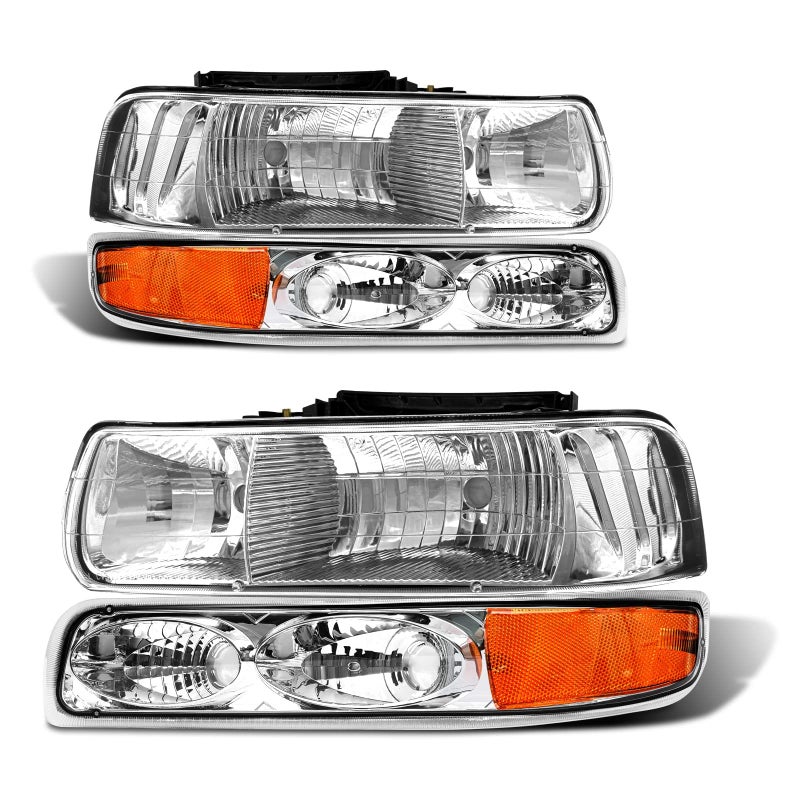 ADCARLIGHTS Headlight Assembly for 1999 2000 2001 2002 Chevy Silverado 1500 25001500HD 2500HD 350020002006 TahoeSuburban Chrome Housing Amber Reflector Pair