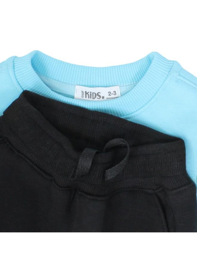 Ourkids Girls Cotton Pajama Set – Aqua with “Laugh, Smile & Be Happy“ Print - Image 3