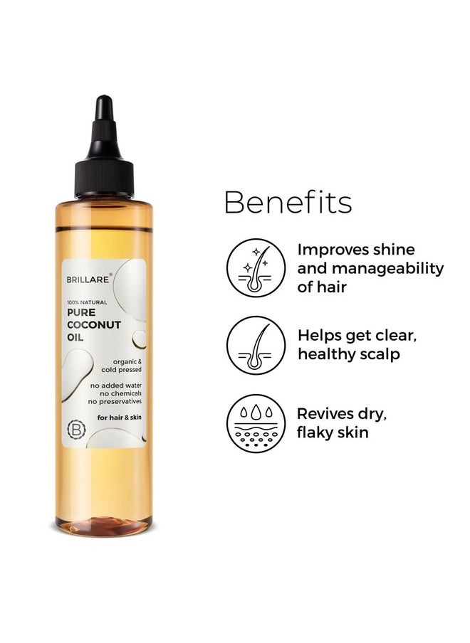 BRILLARE Pure Coconut Oil, Organic And Cold Pressed Hair Oil With Zero Chemicals, Rich In Vitamins & Amino Acids, Best For Dry & Flaky Skin, 100 Percent Natura Oill, 200 Ml  - Image 2