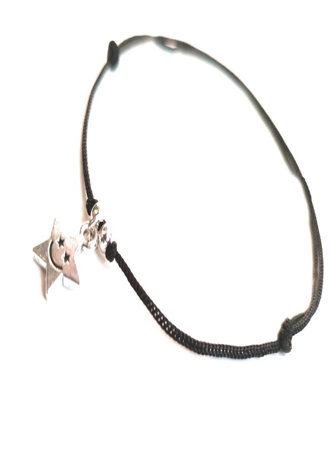 Jyokrish Handmade Adjustable Simple Black Thread twisted hanging Star anklet For Women | girls | Nazariya |Payal | Nazar Battu |Free Size |Single Leg - Image 2