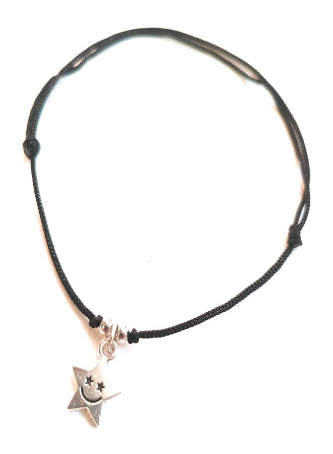 Jyokrish Handmade Adjustable Simple Black Thread twisted hanging Star anklet For Women | girls | Nazariya |Payal | Nazar Battu |Free Size |Single Leg - Image 3