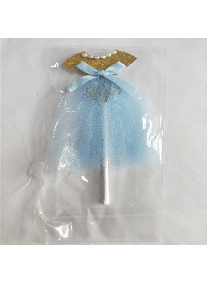 Cake Decoration Card-inserting Pearl Princess Yarn Dress Baby Pink Dress Wedding Birthday Party Baking Plug-in 1 Pack-Specifications:Pearl Gold Pink Blue Skirt Blue Knot (T-shirt) ] - Image 1