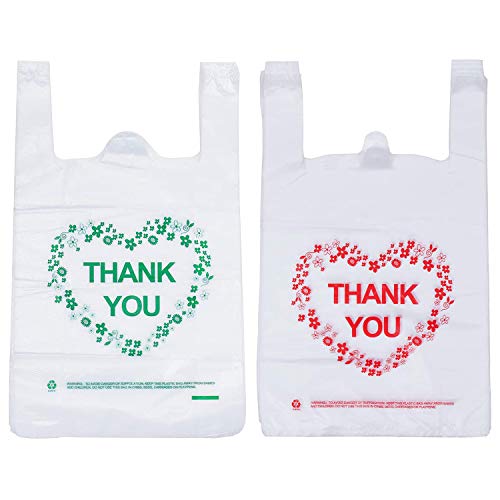 LazyMe LazyMe Thank You T Shirt Bags Plastic Grocery Bags with Handles for Merchandise and Supermarket Bolsas De Plastico Para Negocio 12 x 20 Inch 100 pcs