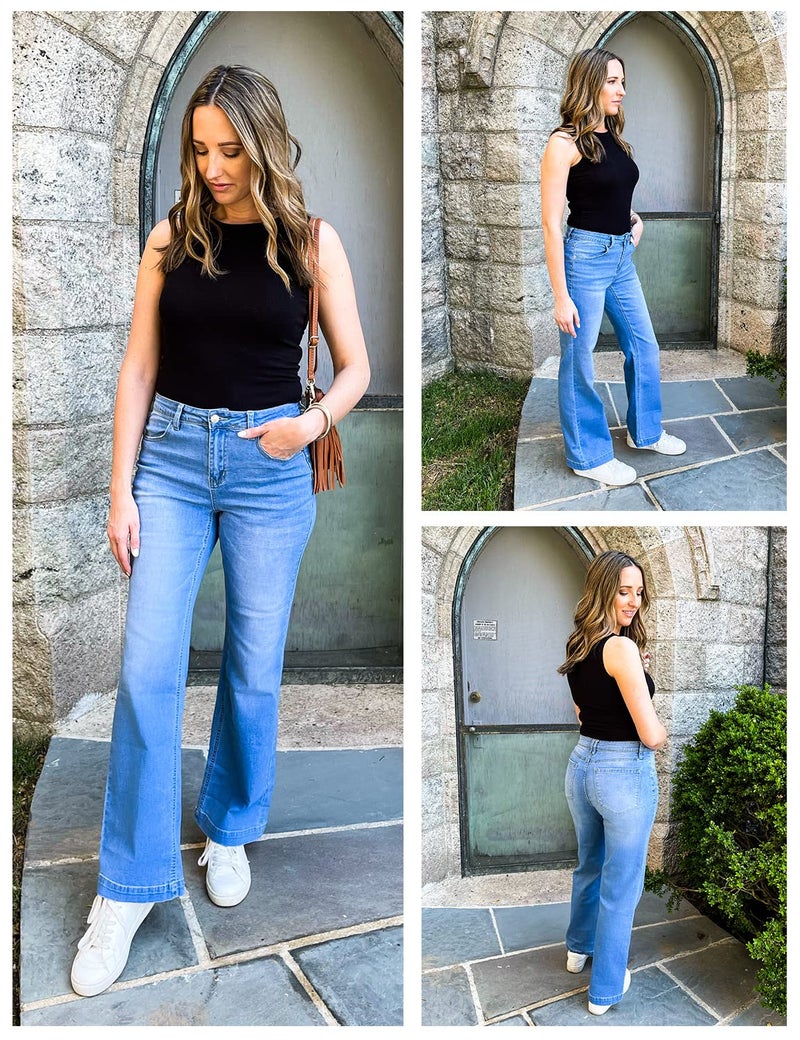 GRAPENT Women's Streetwear Jeans High Waist Bell Bottom Jeans for Women Flared Jeans for Women High Waisted Bellbottoms Jeans Outfit for Women High Waisted Color Indigo Medium Blue Size XL - Image 4
