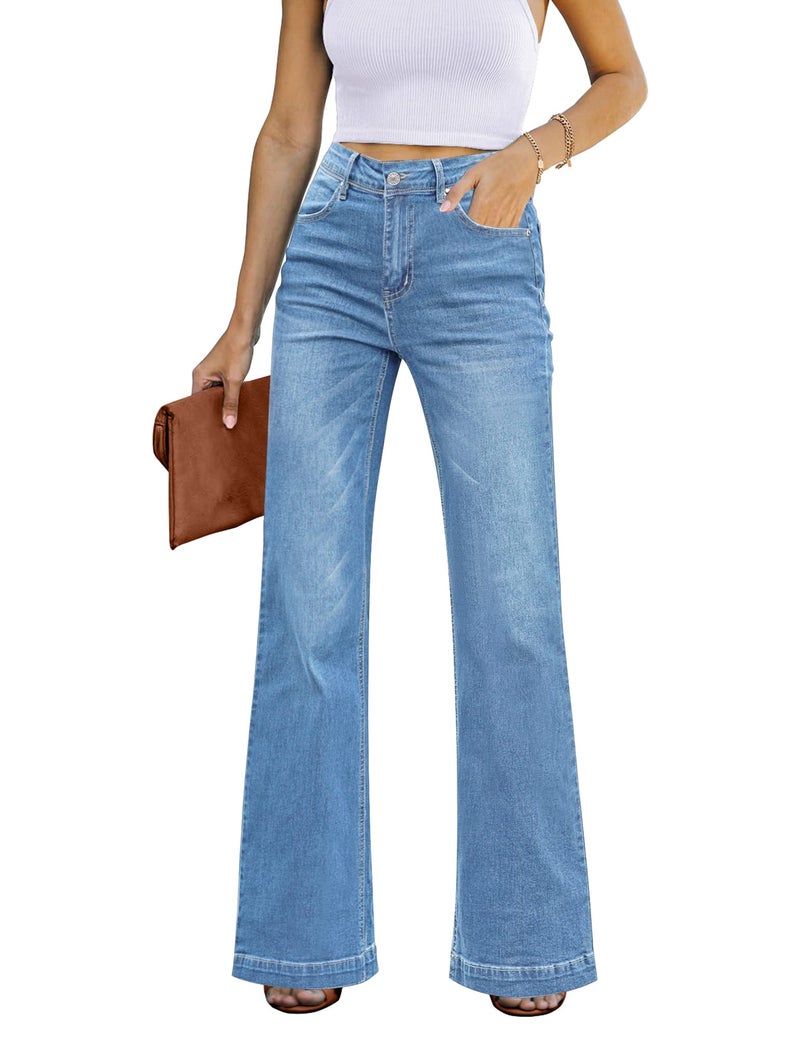 GRAPENT Women's Streetwear Jeans High Waist Bell Bottom Jeans for Women Flared Jeans for Women High Waisted Bellbottoms Jeans Outfit for Women High Waisted Color Indigo Medium Blue Size XL - Image 1
