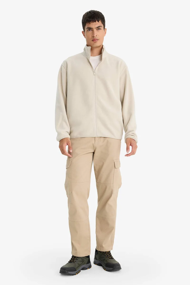 ديفاكتو Relax Fit Half Turtleneck Zippered Fleece Cardigan