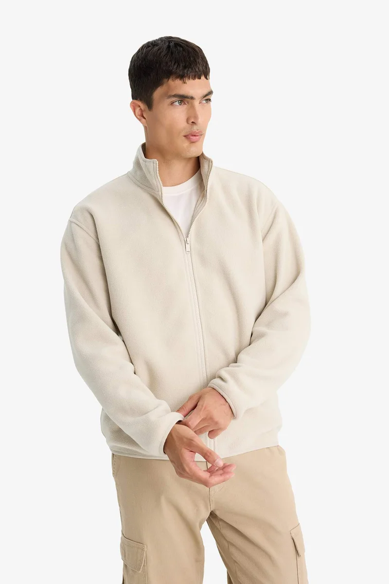 Defacto  Relax Fit Half Turtleneck Zippered Fleece Cardigan for Men | Best Price UAE