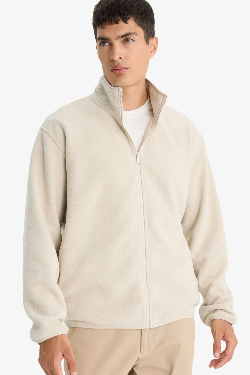 ديفاكتو Relax Fit Half Turtleneck Zippered Fleece Cardigan