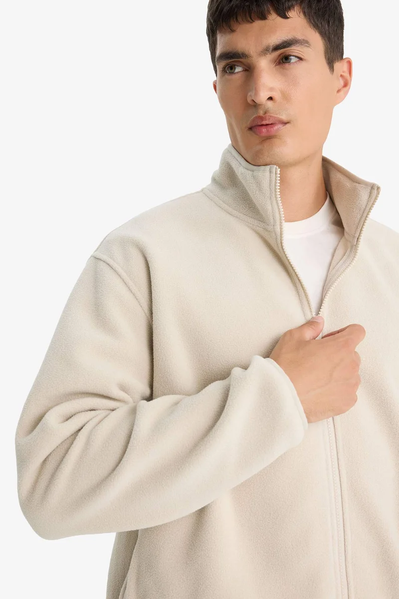 Defacto  Relax Fit Half Turtleneck Zippered Fleece Cardigan for Men | Best Price UAE