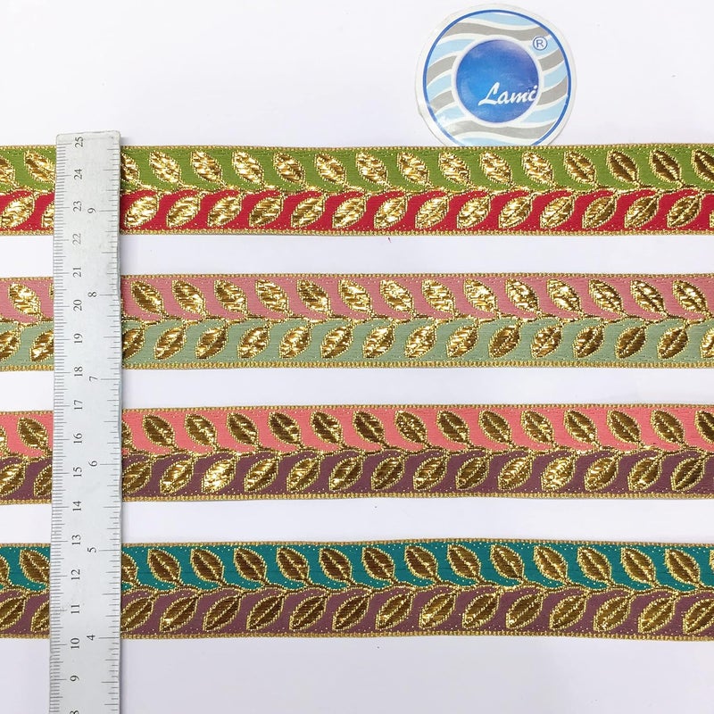 Lami 9 Meter Golden Leaf Two Shaded Design Red & Green Lace Ribbon Trim for Decorative Packaging Material Lace DIY Sewing Craft Material - Image 4