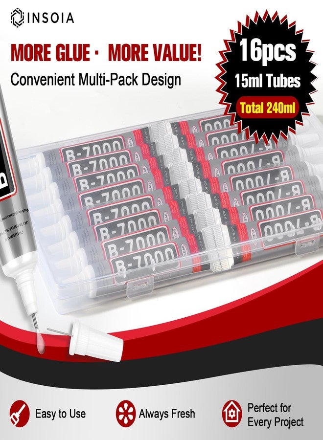 INSOIA B7000 Rhinestone Glue Clear 16 PCS 15ml - Strong Transparent No Trace Jewelry Glue with Precision Tip, Quick Dry Multi-Purpose Adhesive for Making Nail Makeup Fabric Shoes Craft Phone Repair - Image 2