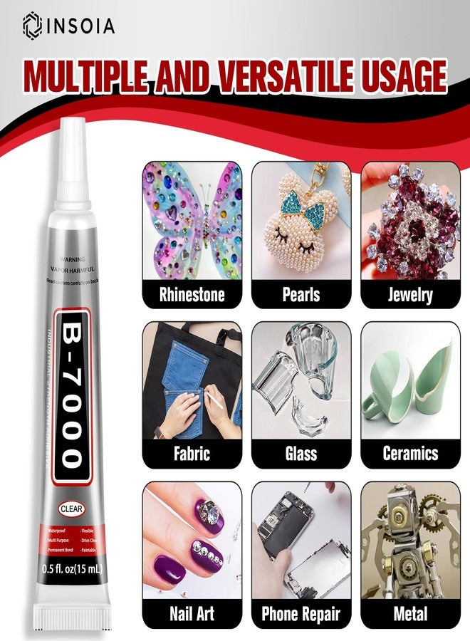 INSOIA B7000 Rhinestone Glue Clear 16 PCS 15ml - Strong Transparent No Trace Jewelry Glue with Precision Tip, Quick Dry Multi-Purpose Adhesive for Making Nail Makeup Fabric Shoes Craft Phone Repair - Image 4