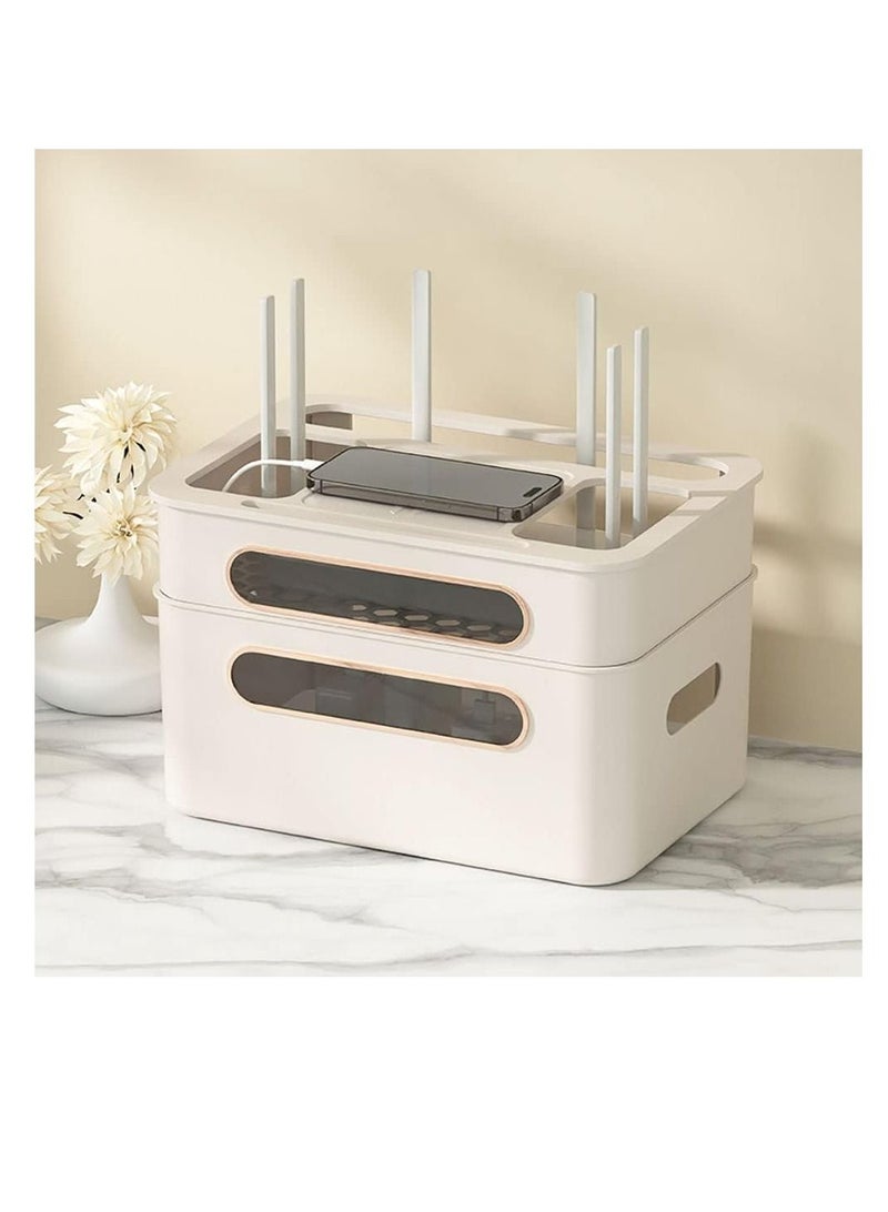 Wireless Router Storage box Power Strip Cord Storage box Multifunctional Cable Management Box for WiFi Router Set-top and Sockets (2Layer, Apricot) - Image 1