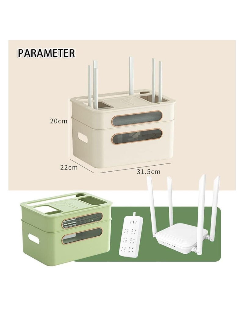 Wireless Router Storage box Power Strip Cord Storage box Multifunctional Cable Management Box for WiFi Router Set-top and Sockets (2Layer, Apricot) - Image 2