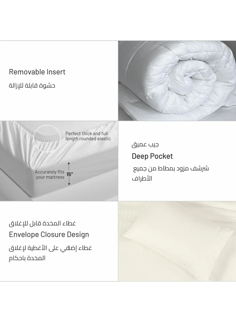 Donetella Comforter Set 7-Piece Kind Size Italian Jacquard Luxurious Hotel Style Comforter With Checked Stripes and Removable Filler,Cream