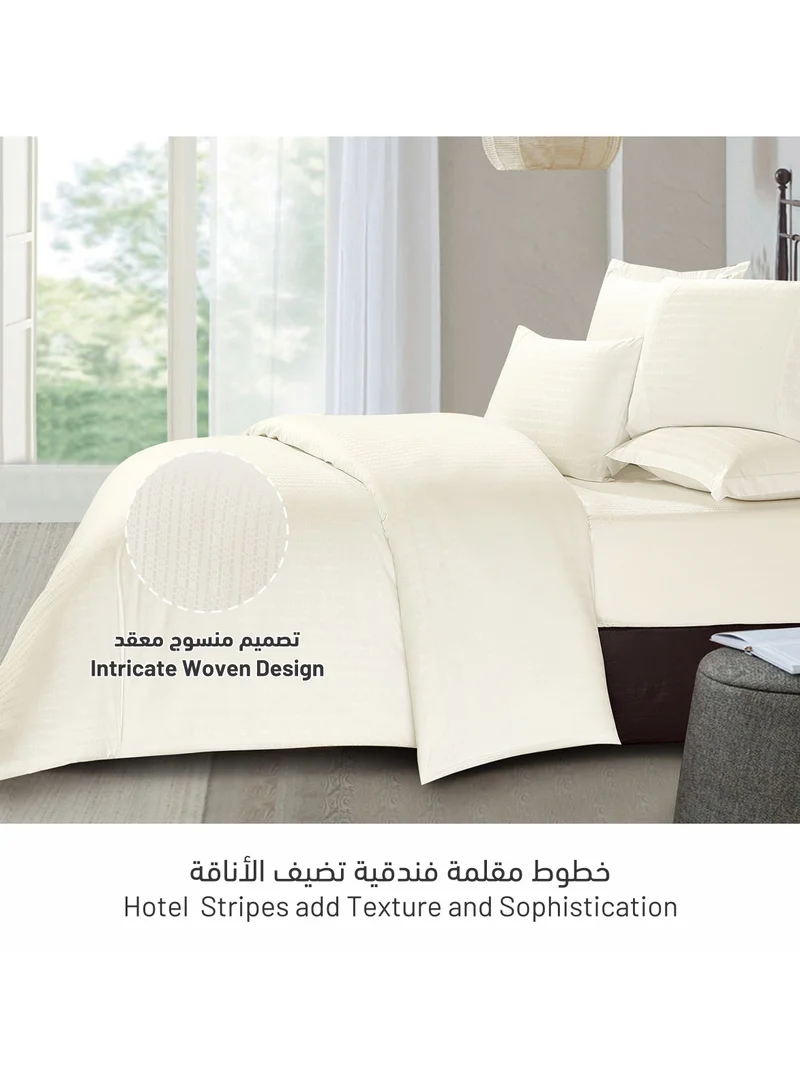 Donetella Comforter Set 7-Piece Kind Size Italian Jacquard Luxurious Hotel Style Comforter With Checked Stripes and Removable Filler,Cream