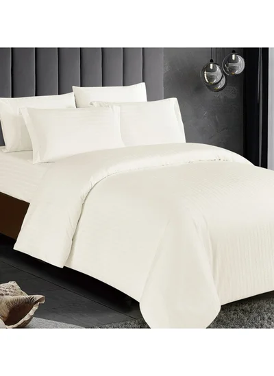 Donetella Comforter Set 7-Piece Kind Size Italian Jacquard Luxurious Hotel Style Comforter With Checked Stripes and Removable Filler,Cream