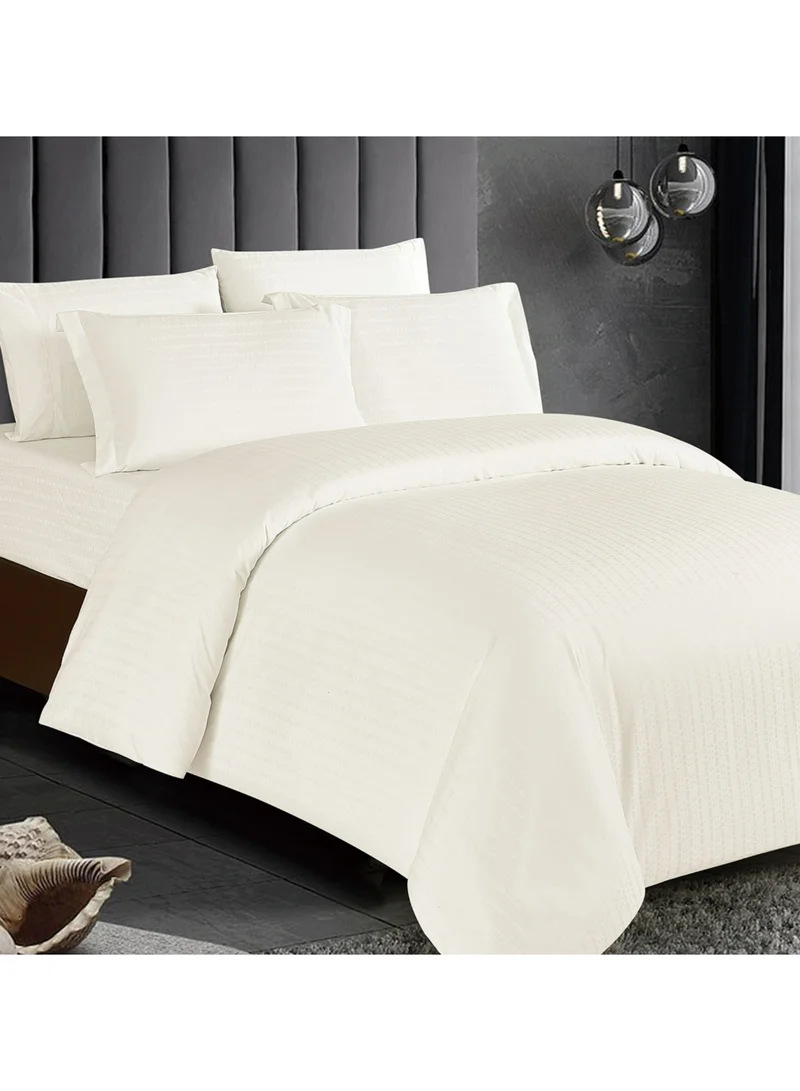 Donetella Comforter Set 7-Piece Kind Size Italian Jacquard Luxurious Hotel Style Comforter With Checked Stripes and Removable Filler,Cream