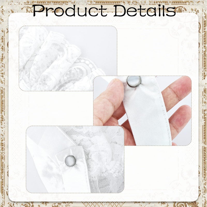 Fumwase 2PCS White Lace Neck Ruffle Collar and Cuffs Sleeves Set Costume Accessories for Women Men Halloween Cosplay Party (White) - Image 3