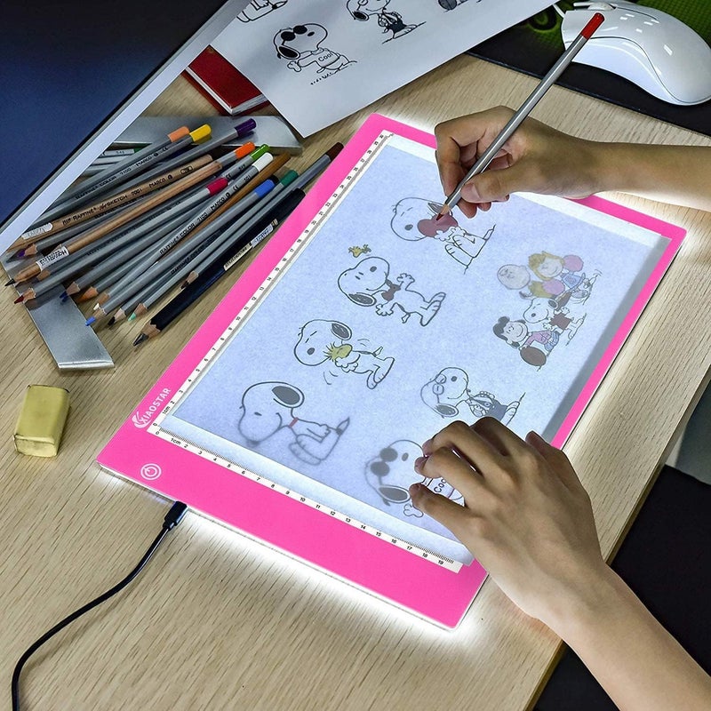 XIAOSTAR Light Box Drawing Pad Tracing Board with TypeC Charge Cable and Brightness Adjustable for Artists AnimationDrawing Sketching Animation Xray Viewing A4Pink