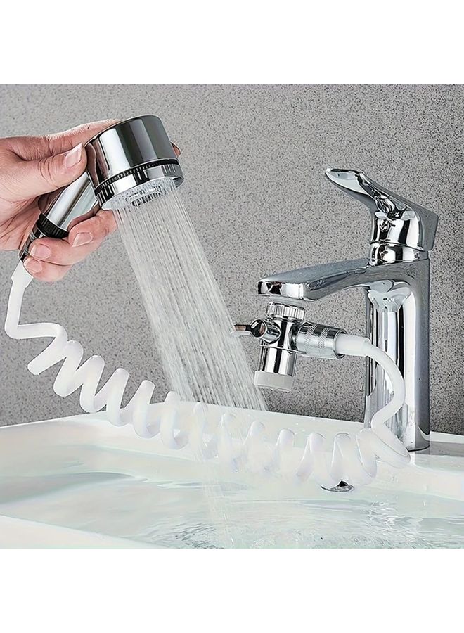 Silvery Wall Mounted Bathroom Sink Faucet Sprayer Extension Nozzle Adjustable Shower Set Easy Install - Image 1