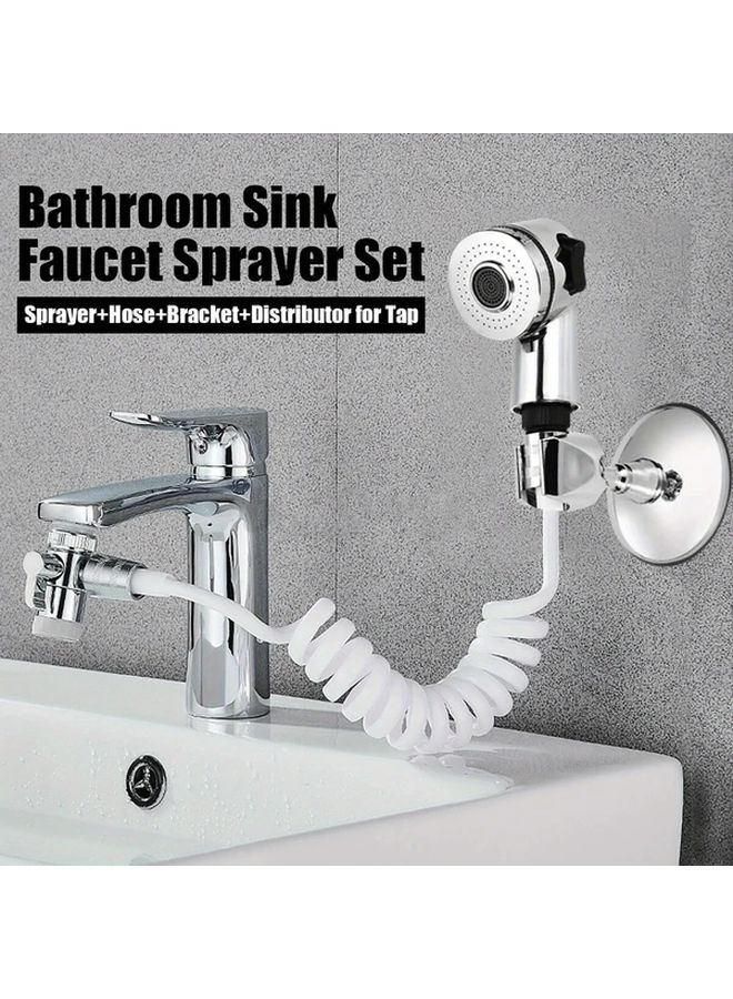 Silvery Wall Mounted Bathroom Sink Faucet Sprayer Extension Nozzle Adjustable Shower Set Easy Install - Image 3