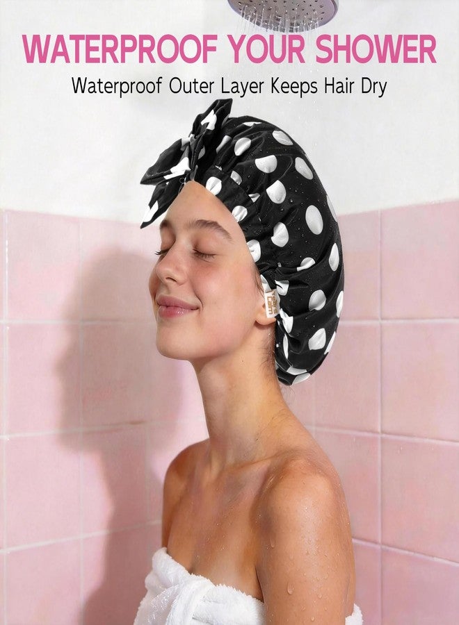 Years calm Shower Cap for Women with 2 Hair Ties, Luxury Shower Caps for Women Reusable Waterproof, Detachable Bowknot Satin Lined Hair Cap for Long Hair, Fit Spa, Travel, Shower - Image 4
