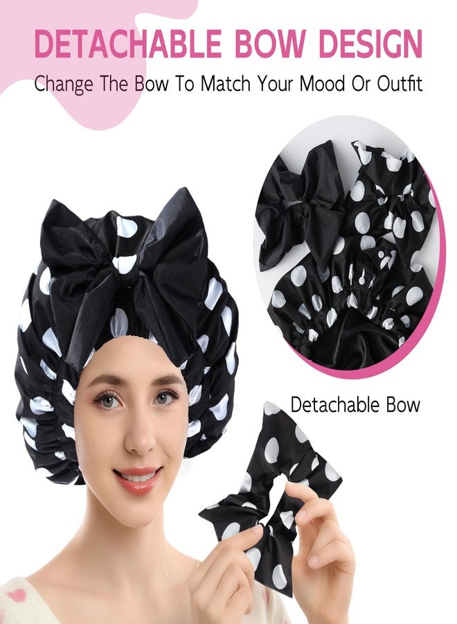 Years calm Shower Cap for Women with 2 Hair Ties, Luxury Shower Caps for Women Reusable Waterproof, Detachable Bowknot Satin Lined Hair Cap for Long Hair, Fit Spa, Travel, Shower - Image 5