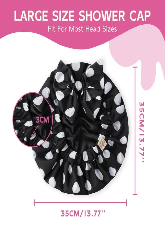 Years calm Shower Cap for Women with 2 Hair Ties, Luxury Shower Caps for Women Reusable Waterproof, Detachable Bowknot Satin Lined Hair Cap for Long Hair, Fit Spa, Travel, Shower - Image 3