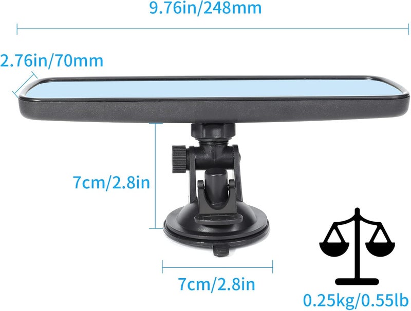 Wontolf Universal Rear View Mirror with Suction Cup - Anti-Glare Interior Mirror for Car, Truck, SUV & Boats - 9.76" (248mm) - Image 4