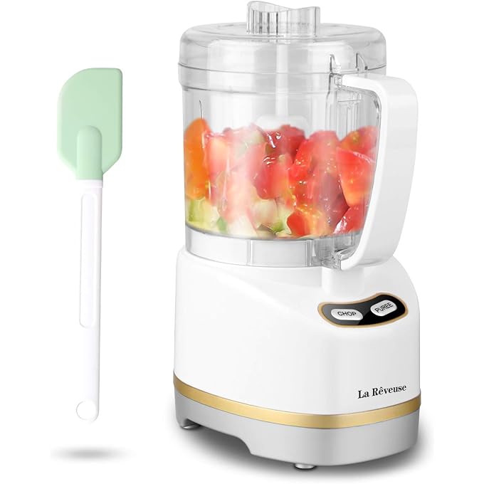 La Reveuse Electric Mini Food Processor with 200 Watts 2-Cup Prep Bowl for Mincing Chopping Grinding Blending Pureeing (White + Metallic Grey) - Image 3