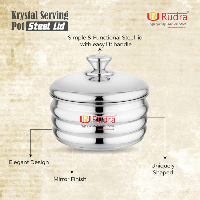 RUDRA Krystal Serving Pot Hot Fresh Insulated Casserole with Steel Lid Steam Vent BPAFree FoodGrade Hot Pot Elegant Durable Design for Home Kitchen Dining Keeps Food Hot Fresh Longer Steel 2000 ml - Image 3