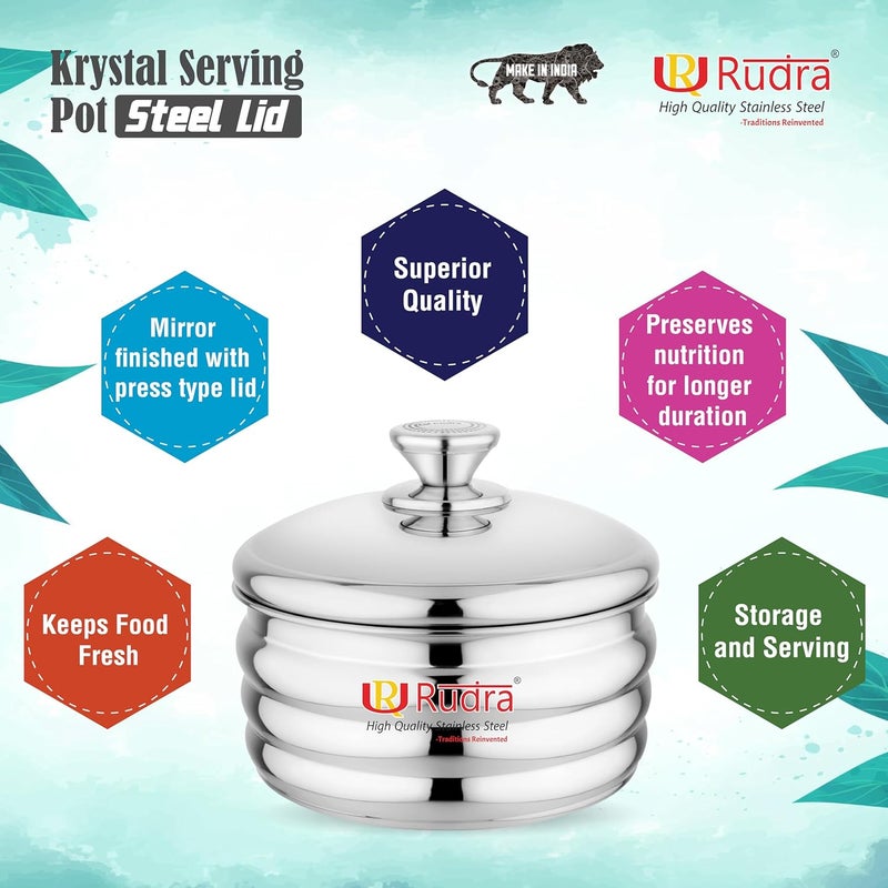 RUDRA Krystal Serving Pot Hot Fresh Insulated Casserole with Steel Lid Steam Vent BPAFree FoodGrade Hot Pot Elegant Durable Design for Home Kitchen Dining Keeps Food Hot Fresh Longer Steel 2000 ml - Image 5