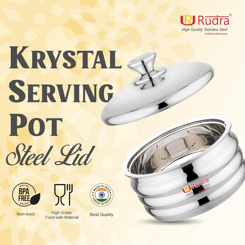 RUDRA Krystal Serving Pot Hot Fresh Insulated Casserole with Steel Lid Steam Vent BPAFree FoodGrade Hot Pot Elegant Durable Design for Home Kitchen Dining Keeps Food Hot Fresh Longer Steel 2000 ml - Image 4