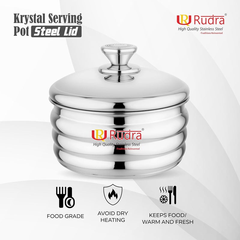 RUDRA Krystal Serving Pot Hot Fresh Insulated Casserole with Steel Lid Steam Vent BPAFree FoodGrade Hot Pot Elegant Durable Design for Home Kitchen Dining Keeps Food Hot Fresh Longer Steel 2000 ml - Image 2