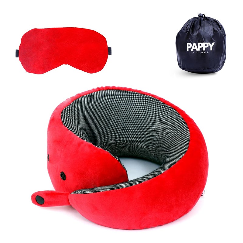 PAPPY PILLOWS PAPPY PILLOWS Luxurious and UltraSoft Memory Foam BLISSPILLOW Travel Neck Pillow Ideal for Airplane Journeys Lightweight Comfortable and Breathable Cover 2 Year Warranty RED