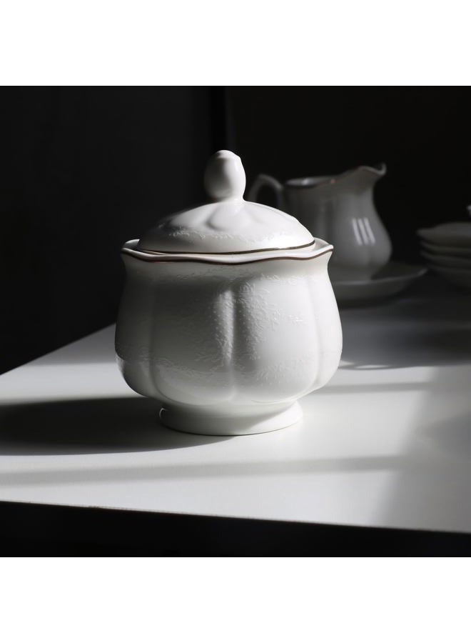 GuangYang 15-pcs Lotus Shape Porcelain Tea set with 7oz 6 Tea Cups and 6 Saucers,1 Teapot Sugar Bowl,1 Cream Pitcher,White - Image 5