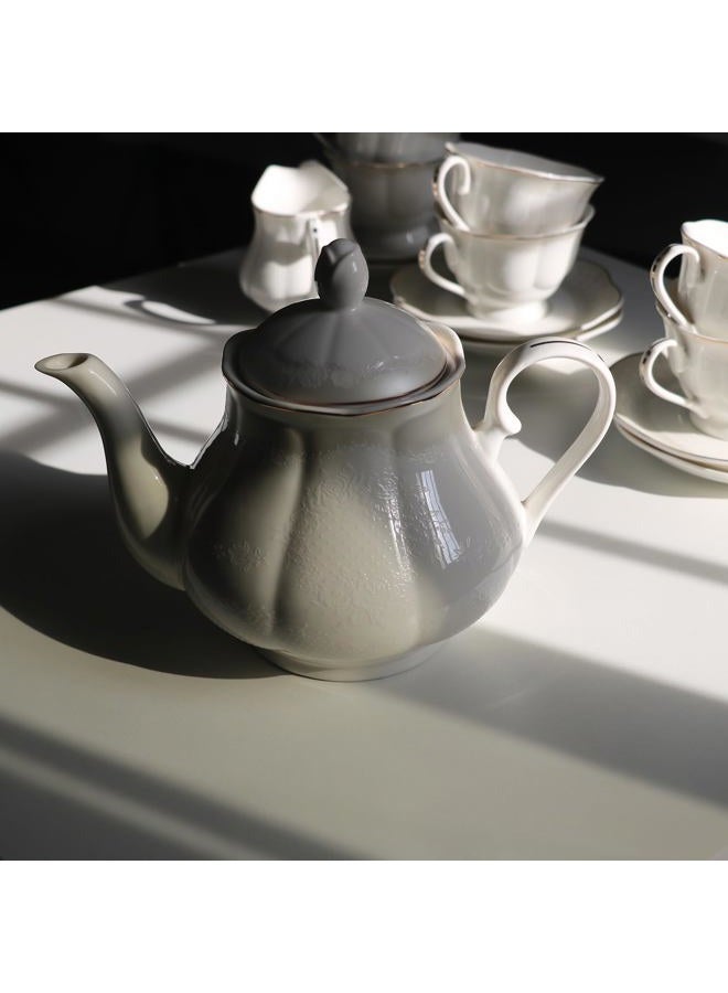 GuangYang 15-pcs Lotus Shape Porcelain Tea set with 7oz 6 Tea Cups and 6 Saucers,1 Teapot Sugar Bowl,1 Cream Pitcher,White - Image 3