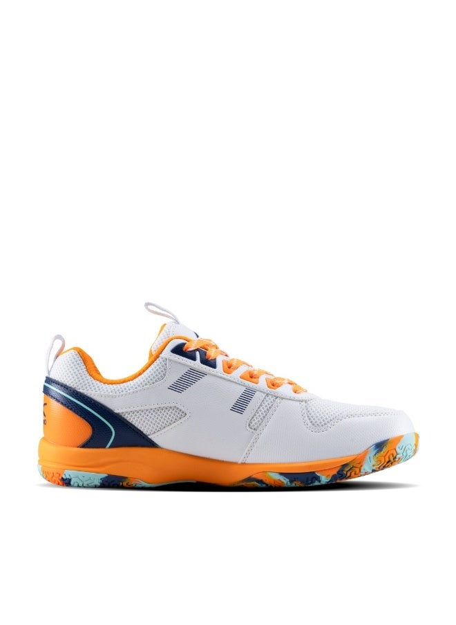 HUNDRED Raze Elite Unisex Badminton Shoes (Non Marking)Also Perfect Table Tennis,Volley,Basketball&Indoor Sport|Lightweight&Durable|X-Cushion,Active Grip Sole (White/Orange/Navy/Blue) EUR 42 - Image 1