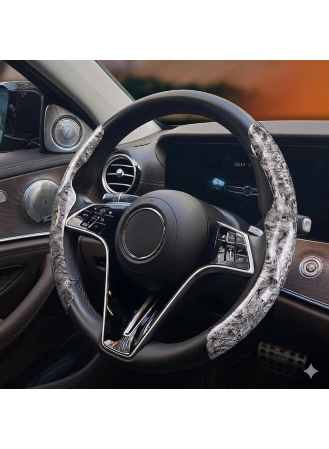 SolidX Premium Modern Grey Wood Grain Car Steering Wheel Cover - Ultra-Slim Anti-Slip Protector (Set of 2) – High-Gloss Arctic Marble Finish for Luxury Interiors - Image 2