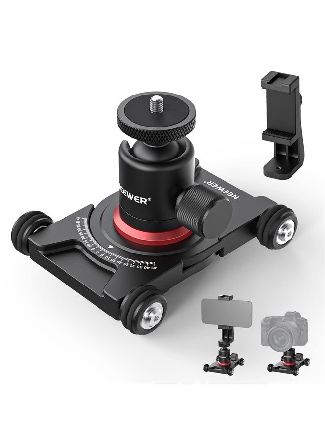 NEEWER Camera Slider Dolly with Ball Head & Phone Clamp,4 Wheeled Tabletop Dolly Manual Skater with 360° Panorama Compatible with DSLR Camera Video Camcorder GoPro iPhone and Android Smartphone, SD001 - Image 1