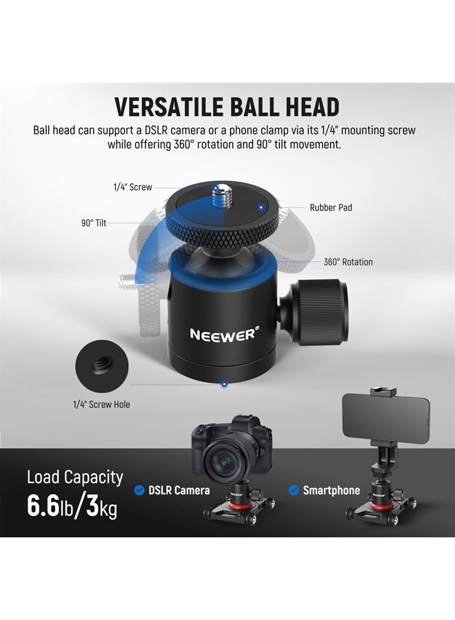 NEEWER Camera Slider Dolly with Ball Head & Phone Clamp,4 Wheeled Tabletop Dolly Manual Skater with 360° Panorama Compatible with DSLR Camera Video Camcorder GoPro iPhone and Android Smartphone, SD001 - Image 4