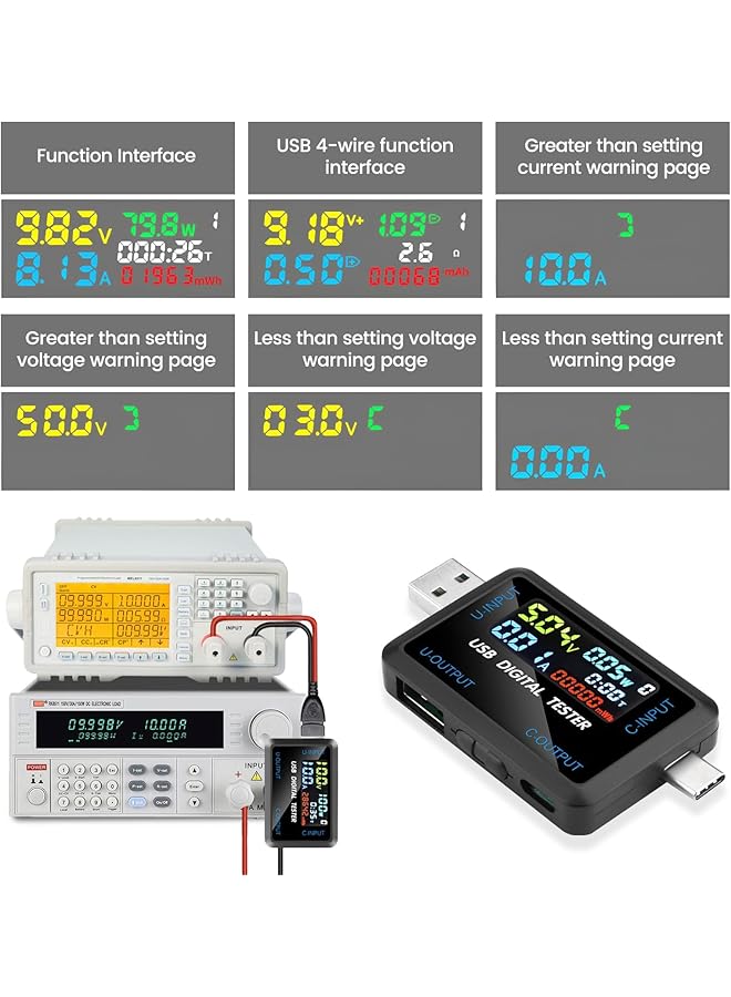 KASTWAVE Usb C Tester, 2 In 1 Tester Color Screen Ips Digital Multimeter, Voltage, Cur, Pwr, Resistance, Elec, Temp, Capacity, Tme, Fast Charging, Dual Interface Supports Multiple Fast Charging Protocols - Image 4