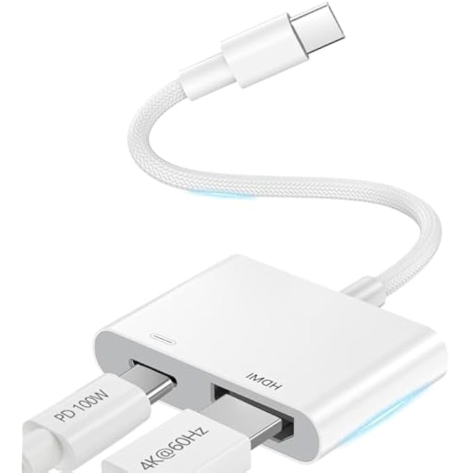 rayihni USB C TO HDMI ADAPTER, 2-IN-1 TYPE C TO HDMI FOR I-PHONE 16 15, 4K@60HZ, 100W FAST CHARGE WITH TV HDTV MONITOR PROJECTOR VIDEO AUDIO SYNC SCREEN CABLE, USB C HUB COMPATIBLE WITH SAMSUNG MACBOOK PRO - Image 1