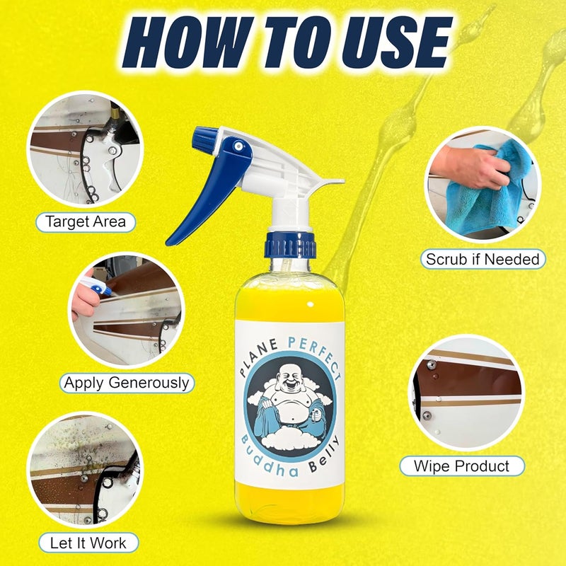 Plane Perfect Buddha Belly Degreaser Cleaner Heavy-Duty Spray, 16 oz, Natural Plant-Based Degreasing Solution Removes Dirt, Oil, Grime, Bugs, Motor Engine Grease, Aviation and Auto Exhaust Stains - Image 4